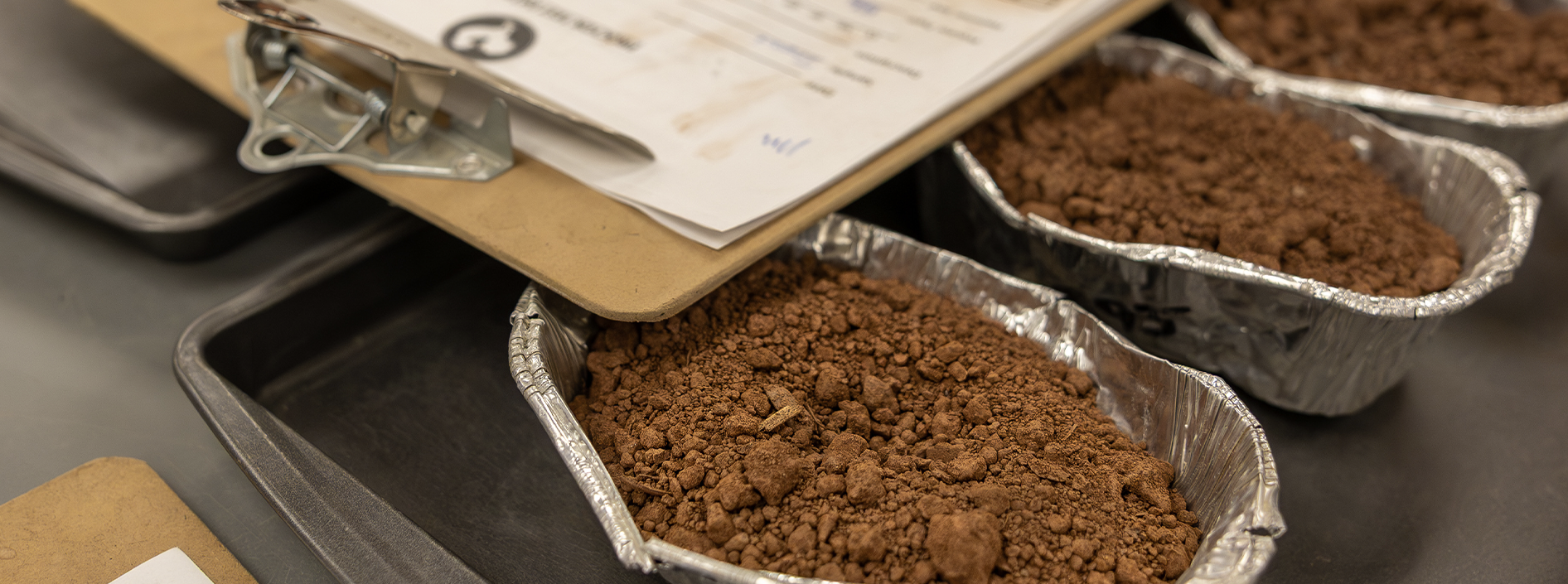 Soil samples in laboratory testing containers at Ingram Engineering’s geotechnical testing laboratory in West Chester, Pennsylvania.